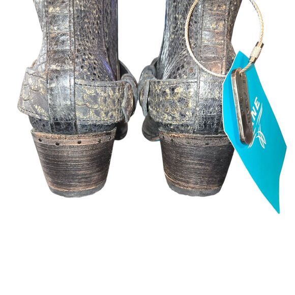 Lane NEW LB0470 Mattie Booties Size 7.5 Black Croc Embossed Leather Western - Picture 5 of 15